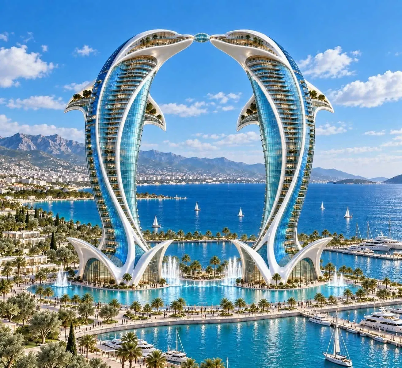 The Twin Dolphins Kiss: Iconic coastal architecture inspired by the sea